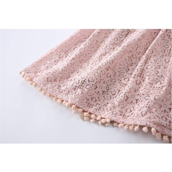 🆕Toddler Girls Pink Cotton Lace Floral Pompoms Elegant Retro Swing Party Dress - Picture 5 of 9